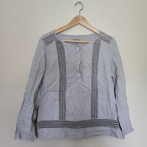 Linen Petite Grey Buttoned Crochet Blouse